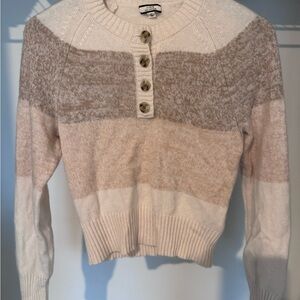 J. Crew Cream and Beige Striped Cashmere Sweater